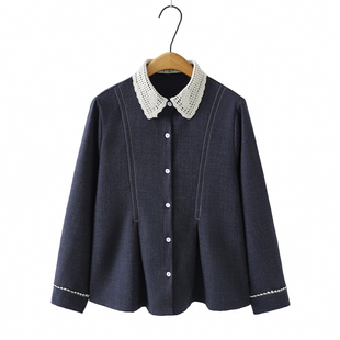 衬衫 花边领拼接遮肚长袖 女2026春季 200斤时尚 上衣 新款 胖妹妹大码