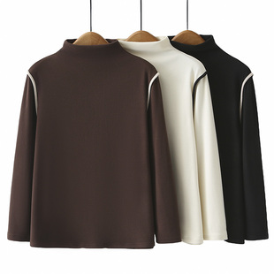半高领拼色显瘦德绒上衣 胖mm遮肚内搭200斤时尚 保暖打底衫 女大码