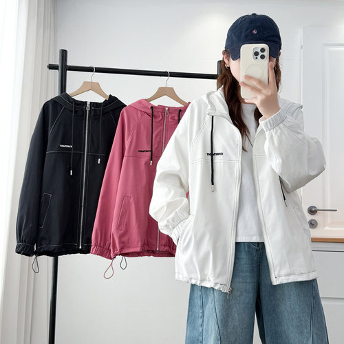 外套女2025新款大码秋季连帽风衣