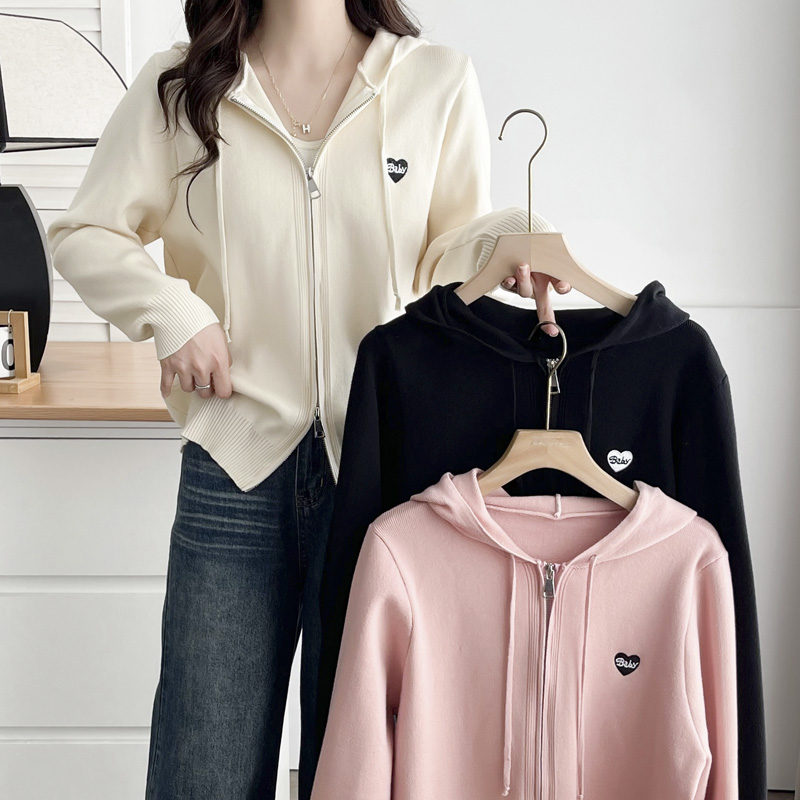 大码针织衫双头拉链连帽开衫毛衣