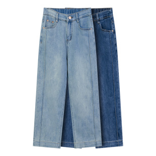 胖m200斤半松紧腰小个子显瘦弹力直筒裤 女2025新款 九分牛仔裤 大码