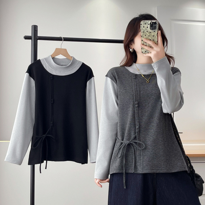 大码打底衫女秋冬设计感假两件