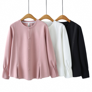 女大码 套头衫 2026新款 显瘦遮肚子包扣褶皱袖 胖m200斤时尚 上衣春装