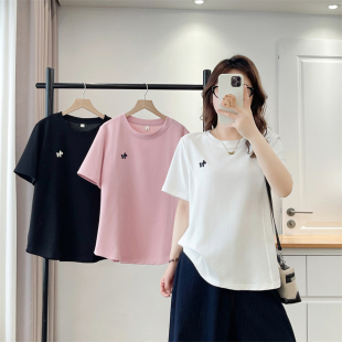 减龄小马贴标显瘦遮肚宽松短袖 胖妹妹半袖 大码 新款 t恤女2026夏季
