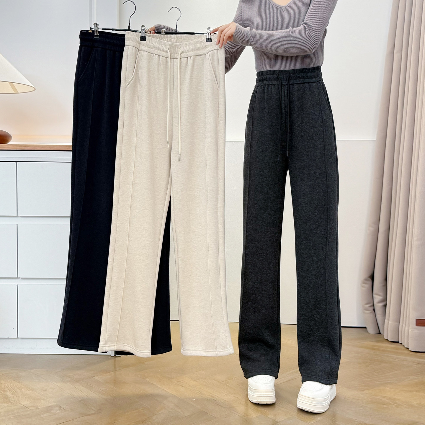 加绒加厚直筒裤200斤女大码2025秋冬新款胖mm抽绳高腰宽松休闲裤,女装/女士精品,休闲裤,淘宝优惠券,粉丝福利购,淘宝优惠卷