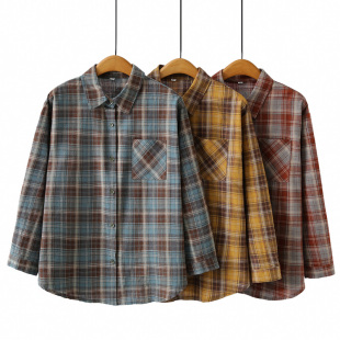 女春秋款 宽松休闲长袖 大码 胖mm200斤韩版 上衣 2025年新款 格子衬衫