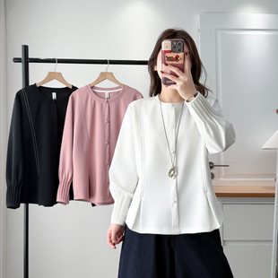 女上衣2026年春季 显瘦遮肚子小衫 新款 褶皱袖 200斤时尚 胖妹妹大码