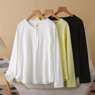 半拉链竹节棉打底衫 200斤大码 胖mm时尚 2025早秋新款 上衣 女t恤长袖