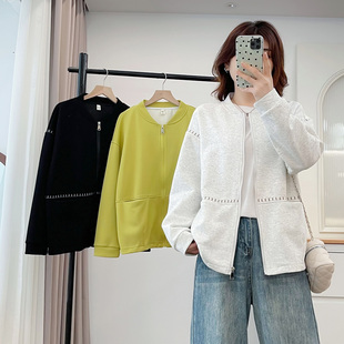 时尚 2025新款 立领刺绣宽松休闲拉链棒球服卫衣女 胖mm秋季 外套大码