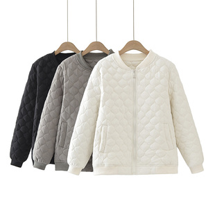 立领棒球服棉衣女大码2024秋冬新款胖mm200斤时尚葫芦格宽松棉服