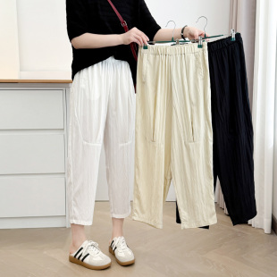 哈伦裤 200斤胖妹mm松紧腰宽松七分休闲裤 女薄款 2025新款 夏季 大码