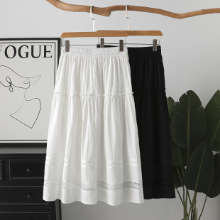 松紧腰中长款 大码 时尚 新款 蕾丝拼接伞裙 胖妹妹a字半身裙2024夏季