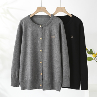 大码 新款 女装 时尚 胖mm开衫 学院风徽章刺绣圆领针织衫 外套2025春季