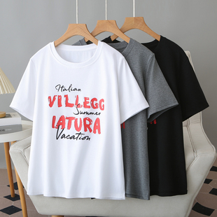 2026夏季 字母印花宽松休闲半袖 新款 女时尚 大码 胖妹妹t恤200斤短袖