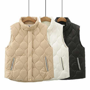 立领保暖背心坎肩 棉服马甲宽松显瘦外套200斤秋冬装 胖mm大码 女装