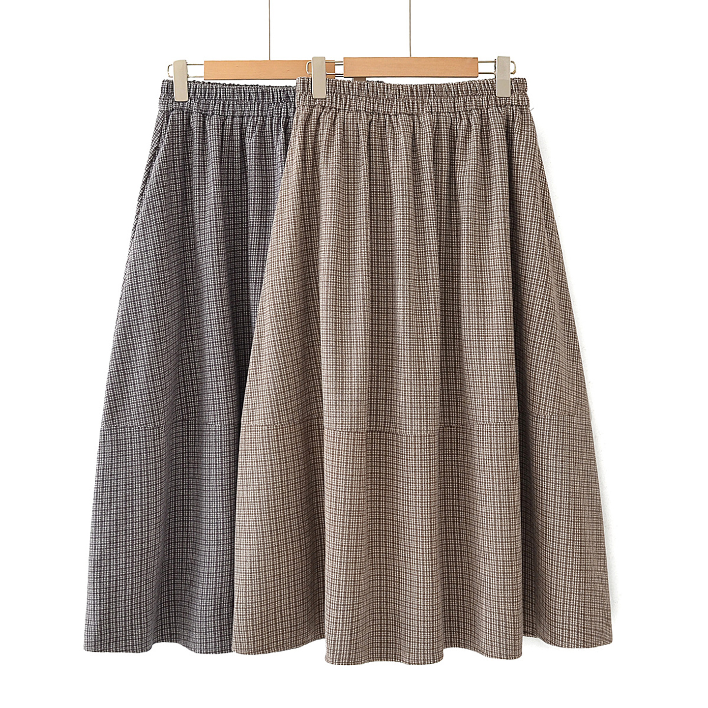 毛呢裙大码中长款a字格子半身裙