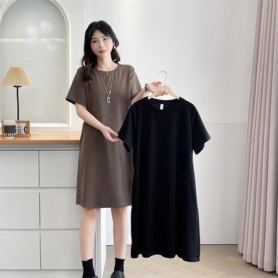 宽松大码连衣裙胖mm休闲短袖裙子