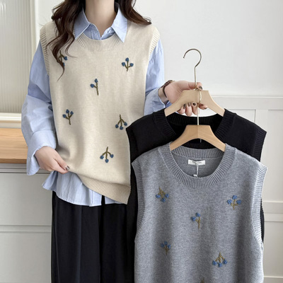 针织马甲女大码时尚手工绣花背心