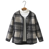 女士大码 格纹圈圈毛呢上衣 时尚 秋冬外套2024年新款 胖mm200斤韩版