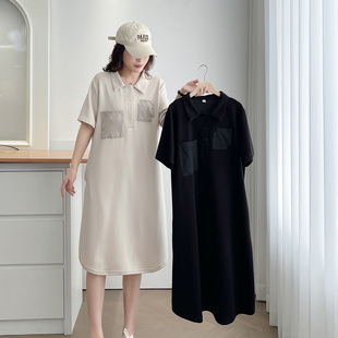 连衣裙女大码胖mm梨型身材2025夏新款200斤时尚贴袋宽松短袖裙子