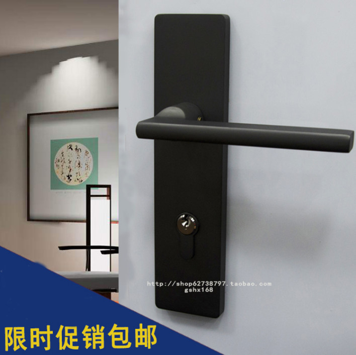 黑色房门锁家用通用卧室内门黑色锁具静音门把手柄旧门换锁sumit