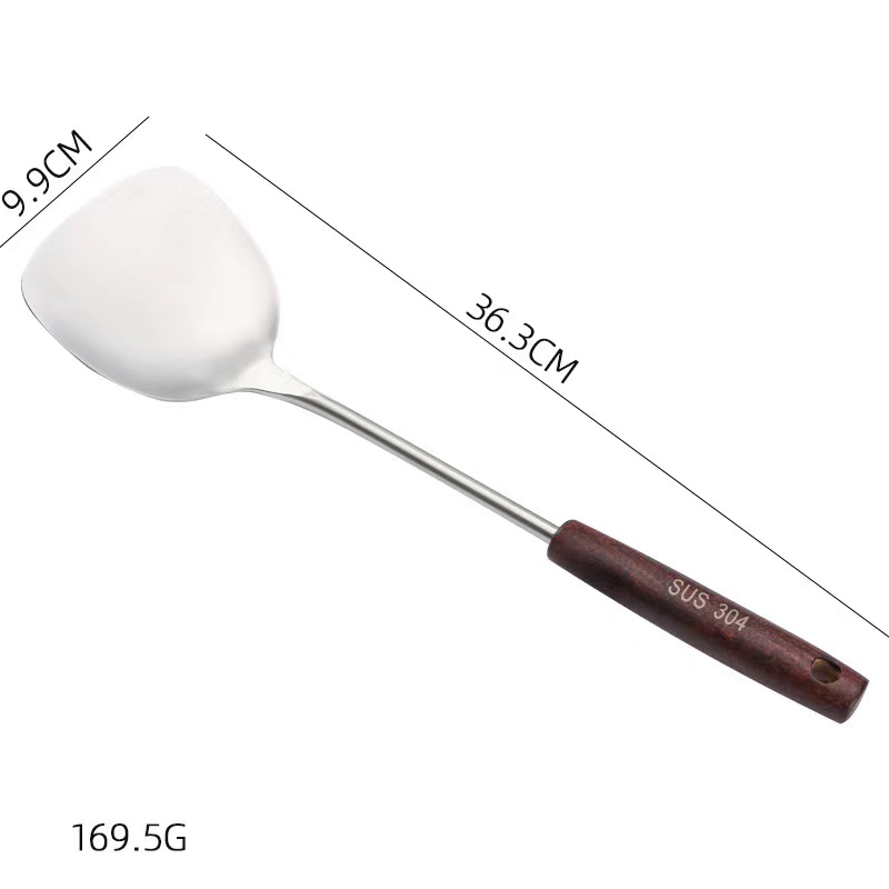 厨房烹饪木柄304不锈钢锅铲