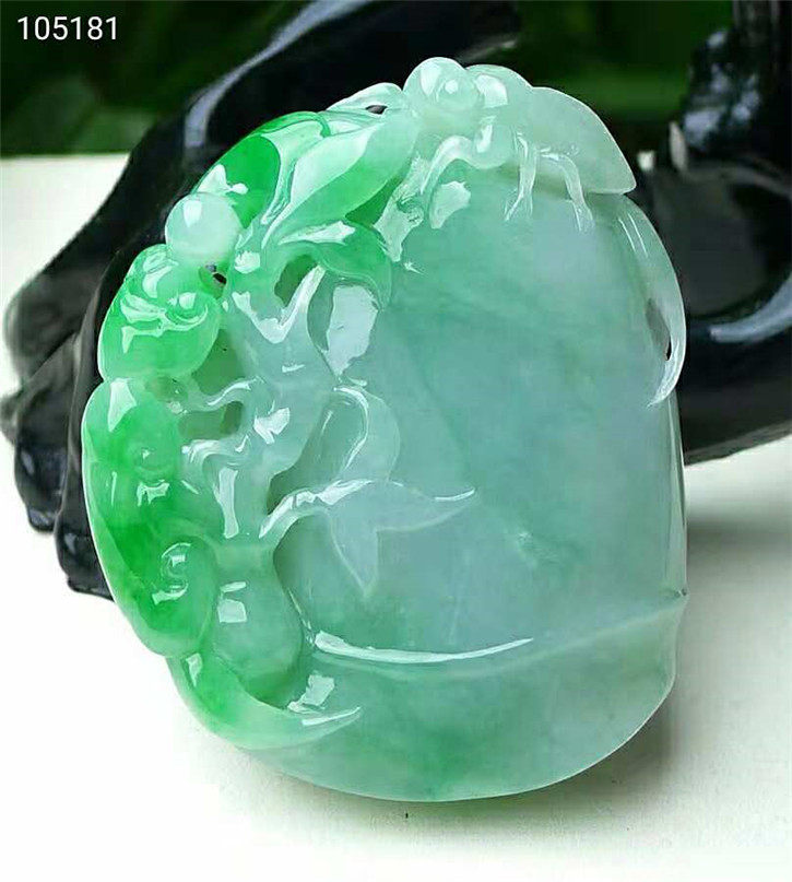 正品天然翡翠A货老坑种 如意节节高阳绿色吊坠 配鉴定证书