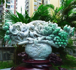 正品天然翡翠A货老坑种翡翠 花开富贵五谷丰收摆件 配证书