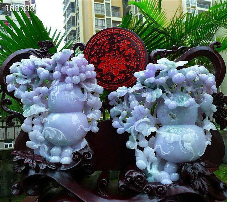 正品天然翡翠A货老坑种 招财葫芦摆件 配鉴定证书