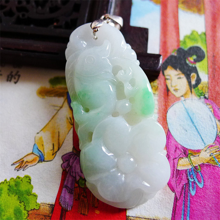 玉福龙天然翡翠翡翠荷花鱼
