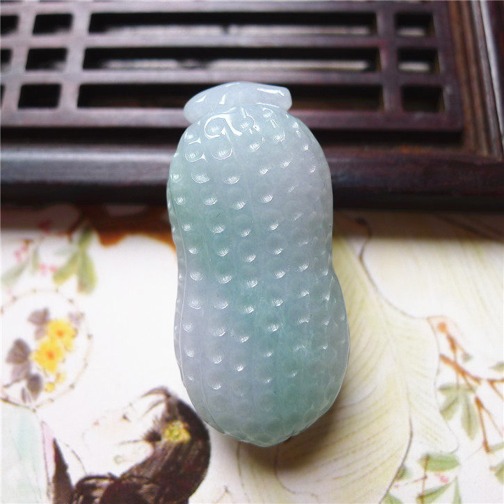 正品天然翡翠A货老坑种翡翠 生财有道 花生吊坠 配证书298