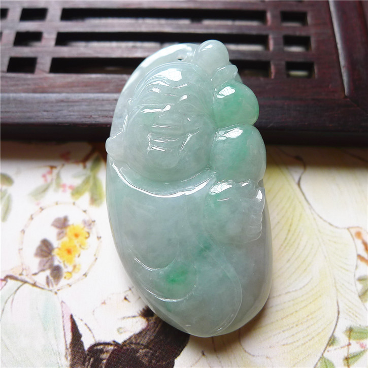 正品天然翡翠A货老坑种翡翠 精美招财佛吊坠 配鉴定证书