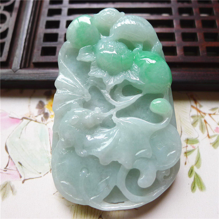 正品天然翡翠A货老坑种翡翠 五福临门吊坠 配鉴定证书