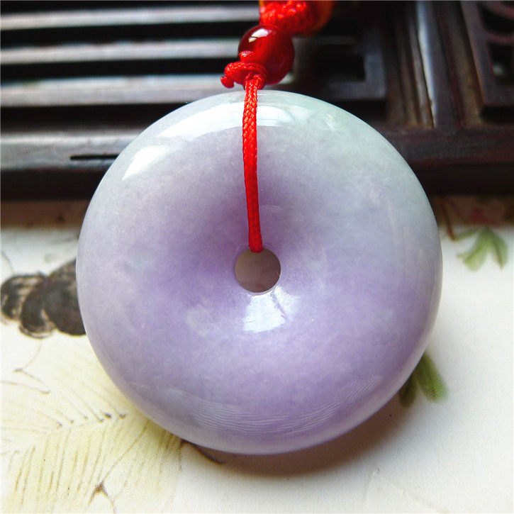 正品天然翡翠A货老坑种翡翠 精美紫罗兰平安扣吊坠 配鉴定证书