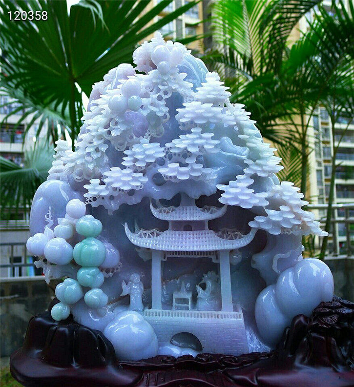 老坑种精雕高山流水配证书翡翠