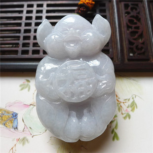 正品天然翡翠A货老坑种翡翠 福星高照小猪猪手玩件 手把件配证书