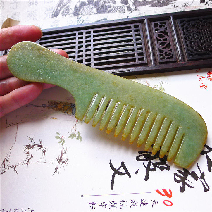 正品天然翡翠A货老坑种翡翠 精美梳子 配鉴定证书