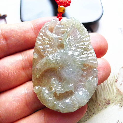 天然缅甸翡翠A货老坑种精雕精美水润大鹏展翅吊坠配证书