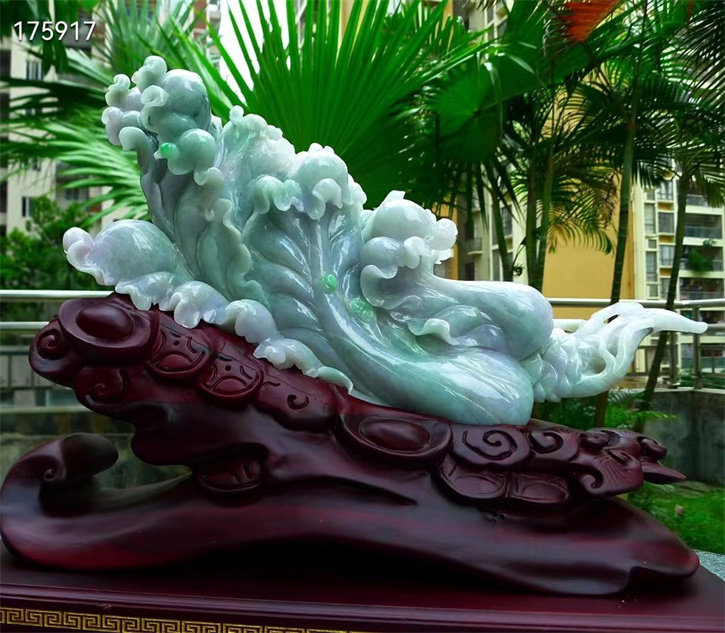 天然翡翠A货老坑种精雕招财白菜摆件配证书