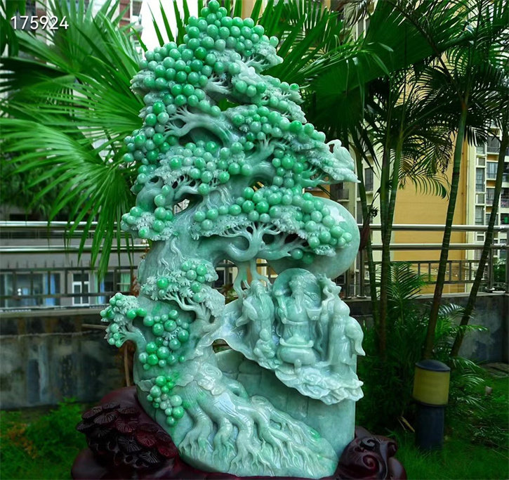 天然翡翠A货老坑种精雕高山流水摆件配证书