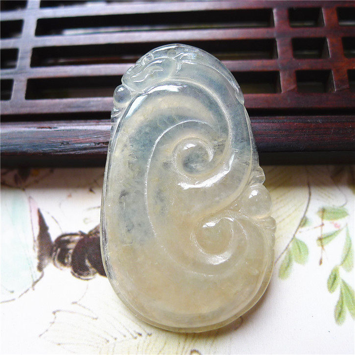 正品天然翡翠A货老坑种翡翠 冰种如意吊坠 配鉴定证书
