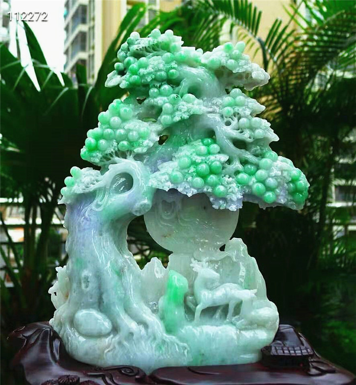 天然老坑种摆件配鉴定证书翡翠
