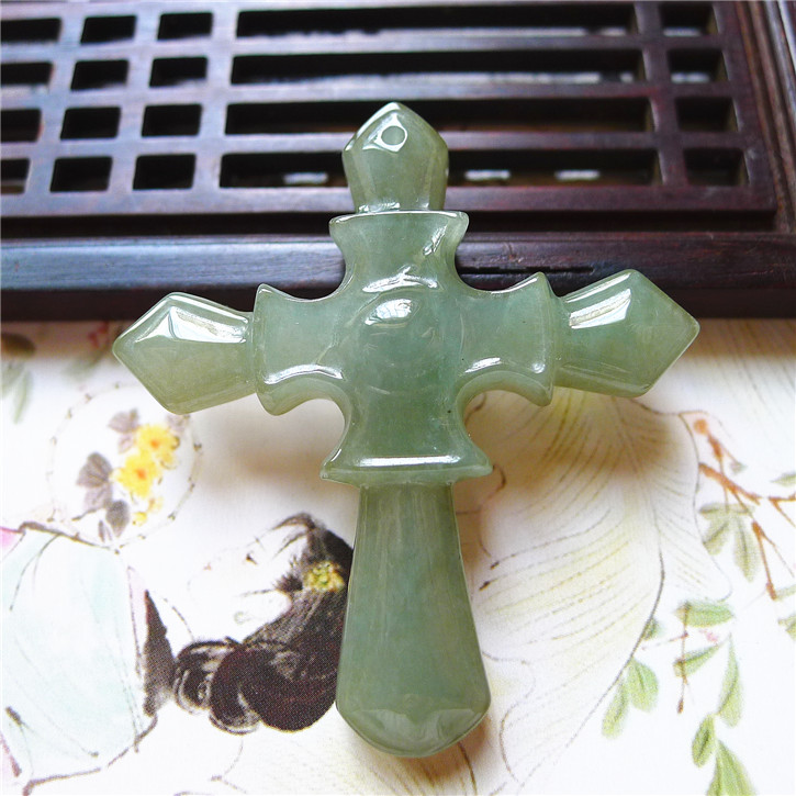 正品天然翡翠A货老坑种翡翠 十字架吊坠 配鉴定证书
