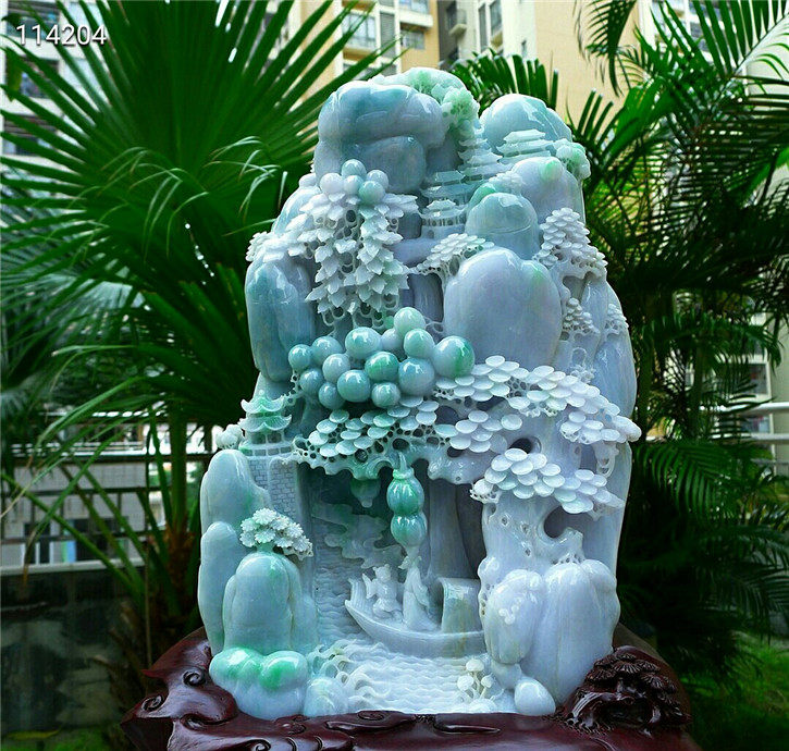 老坑种精雕摆件配鉴定证书翡翠