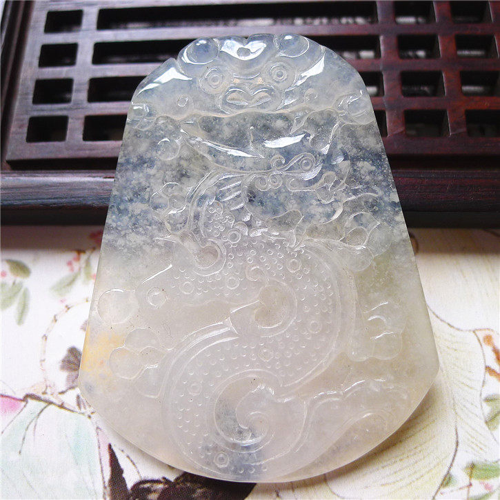 正品天然翡翠A货老坑种翡翠 精美冰种龙行天下吊坠 配证书