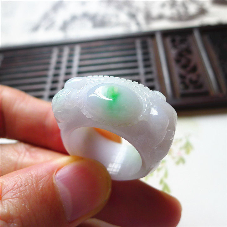 正品天然翡翠A货老坑种翡翠阳绿戒指/指环