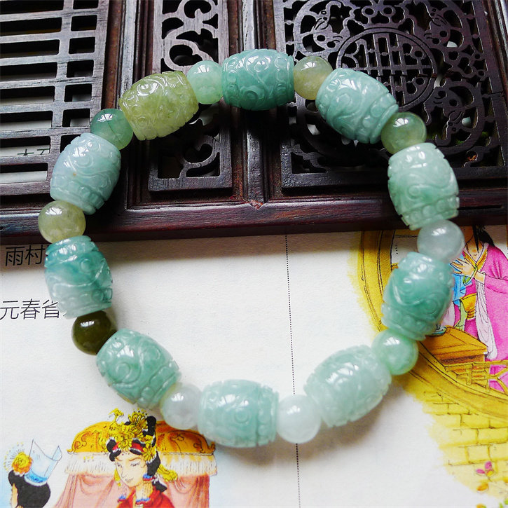 天然翡翠A货老坑种精雕水润路路通手链配证书