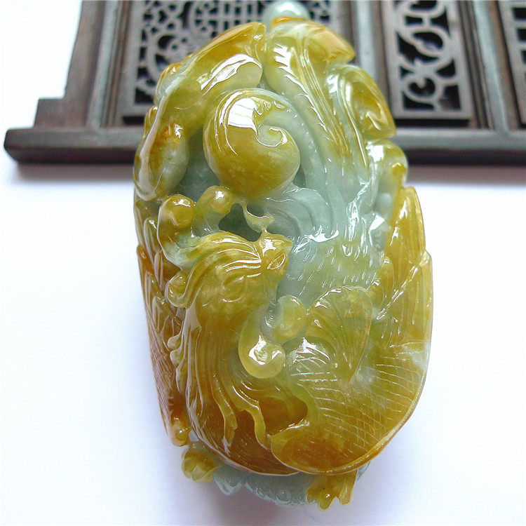 正品天然翡翠A货老坑种 精雕凤凰手把件 配鉴定证书909