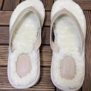 新款秋冬真皮羊皮羊毛 平跟女保暖拖鞋 夹带拖鞋  家居毛毛拖91-4