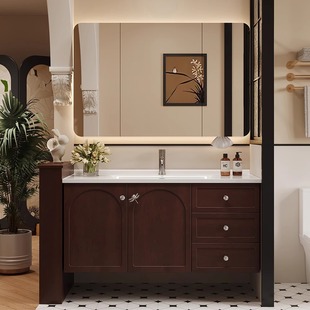 法式 胡桃橡木浴室柜组合洗手台盆柜洗漱台洗脸盆卫浴复古卫浴定制